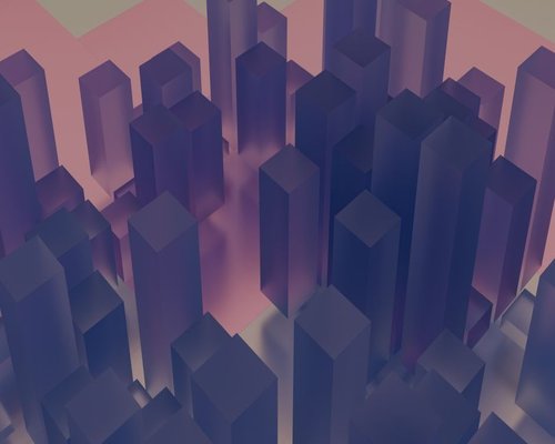 Layered digital skyline in the fictional Skyline Perspective Lab game